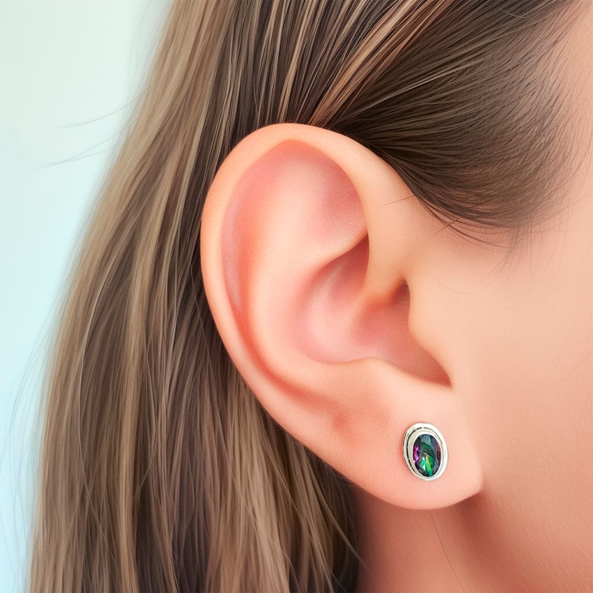 COGGIOLA - Aros Botón Óvalo Topacio Místico Plata Fina 925