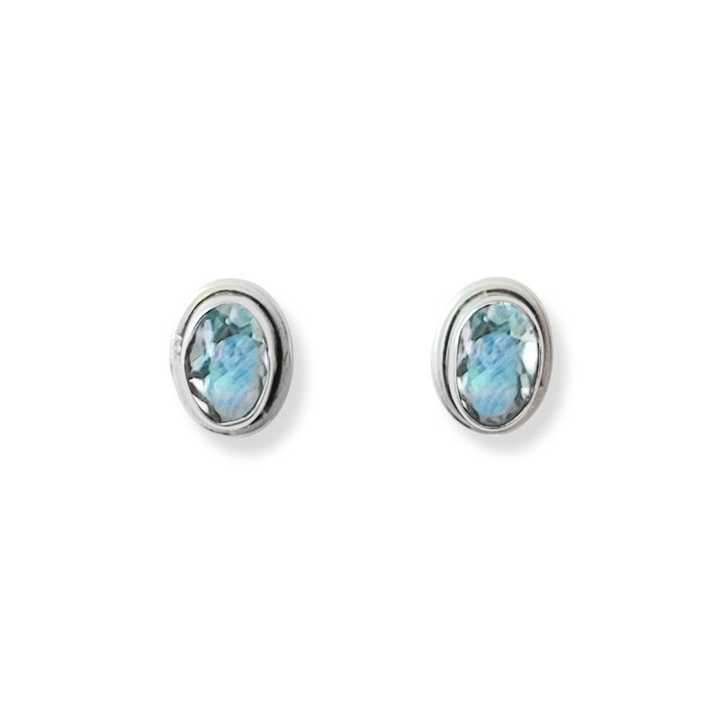ANDREA COGGIOLA JOYAS - Aros Botón Óvalo Topacio Celeste Plata Fina 925