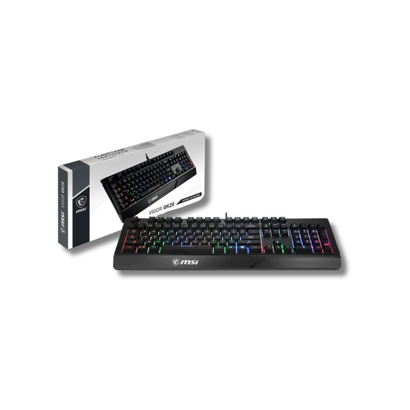 MSI - TECLADO GAMER RGB MSI VIGOR GK20 DE MEMBRANA - INGLES ERGONOMICO