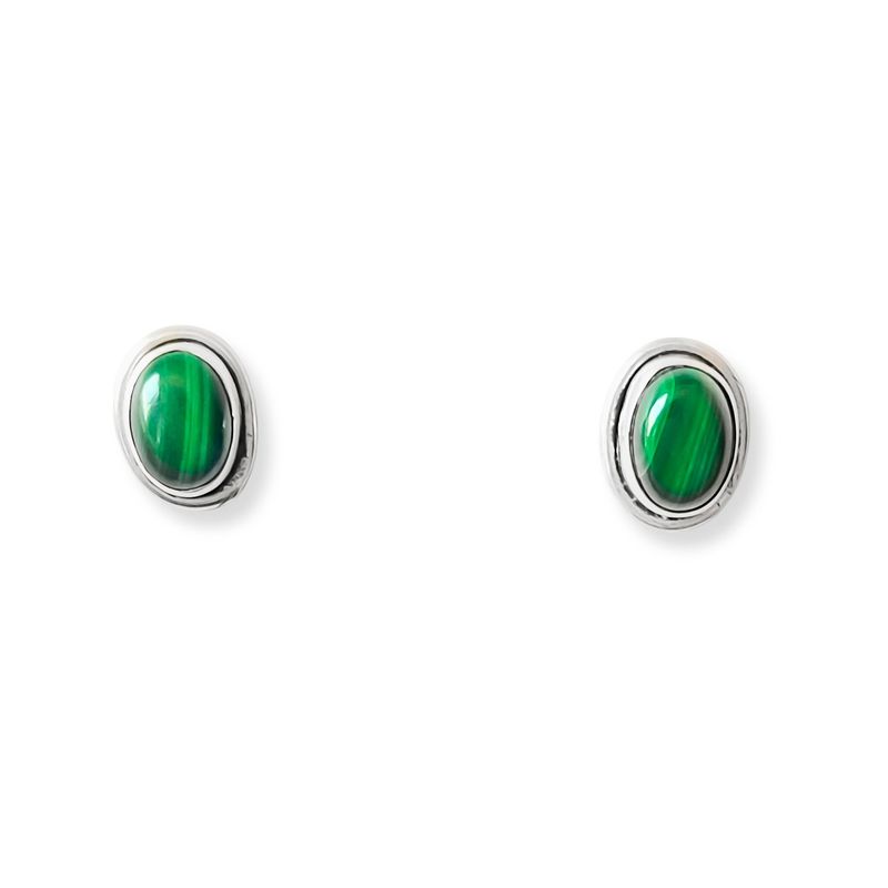 ANDREA COGGIOLA JOYAS - Aros Botón Óvalo Malaquita Plata Fina 925