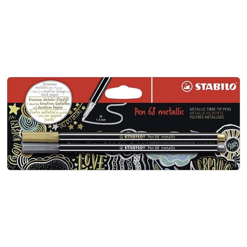 STABILO - Set de 2 Marcadores Stabilo Pen 68 Metálicos (Oro y Plata)