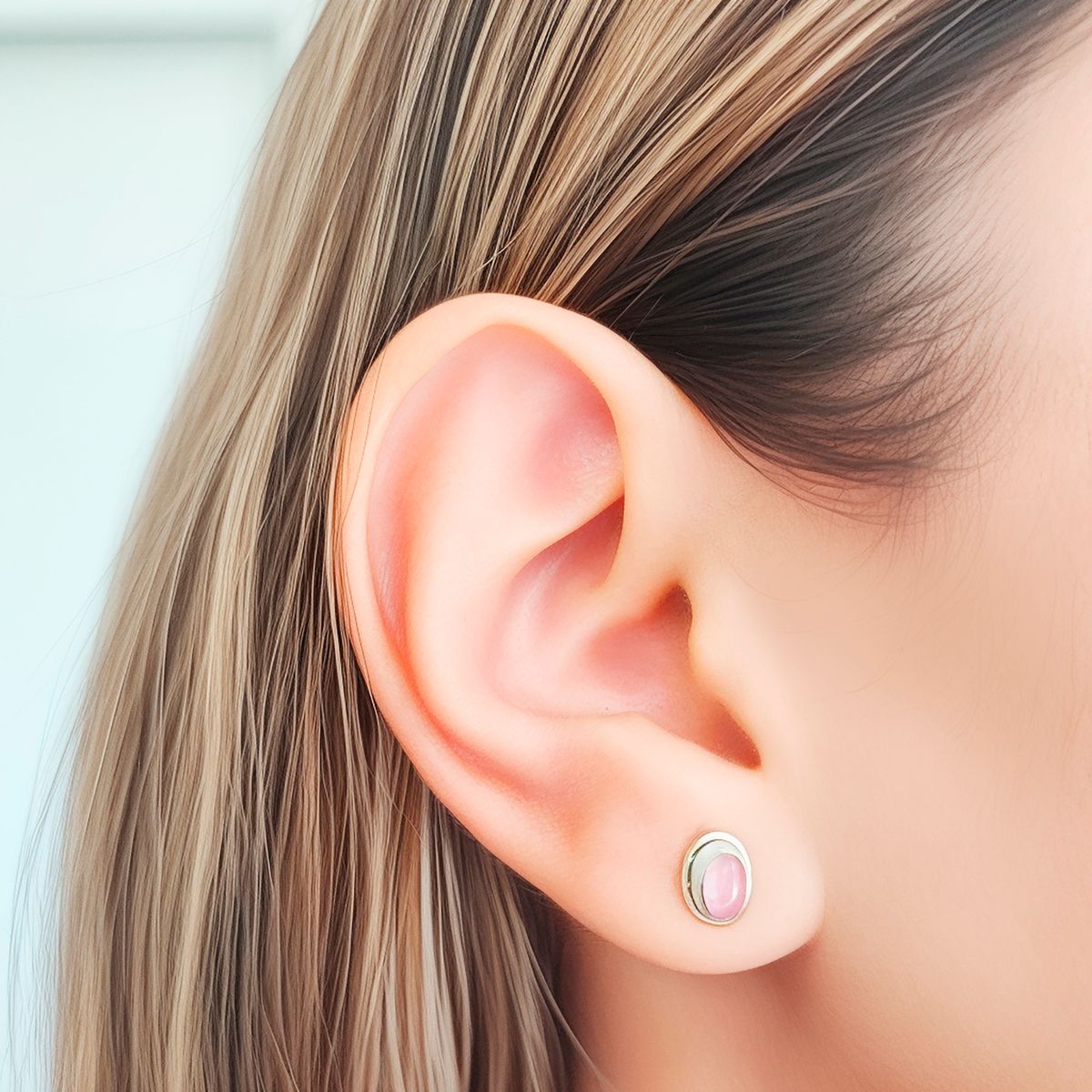 COGGIOLA - Aros Botón Óvalo Cuarzo Rosa Plata Fina 925