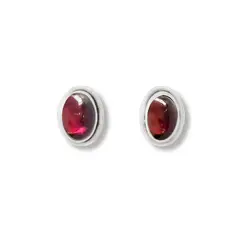 ANDREA COGGIOLA JOYAS - Aros Botón Óvalo Granate Plata Fina 925