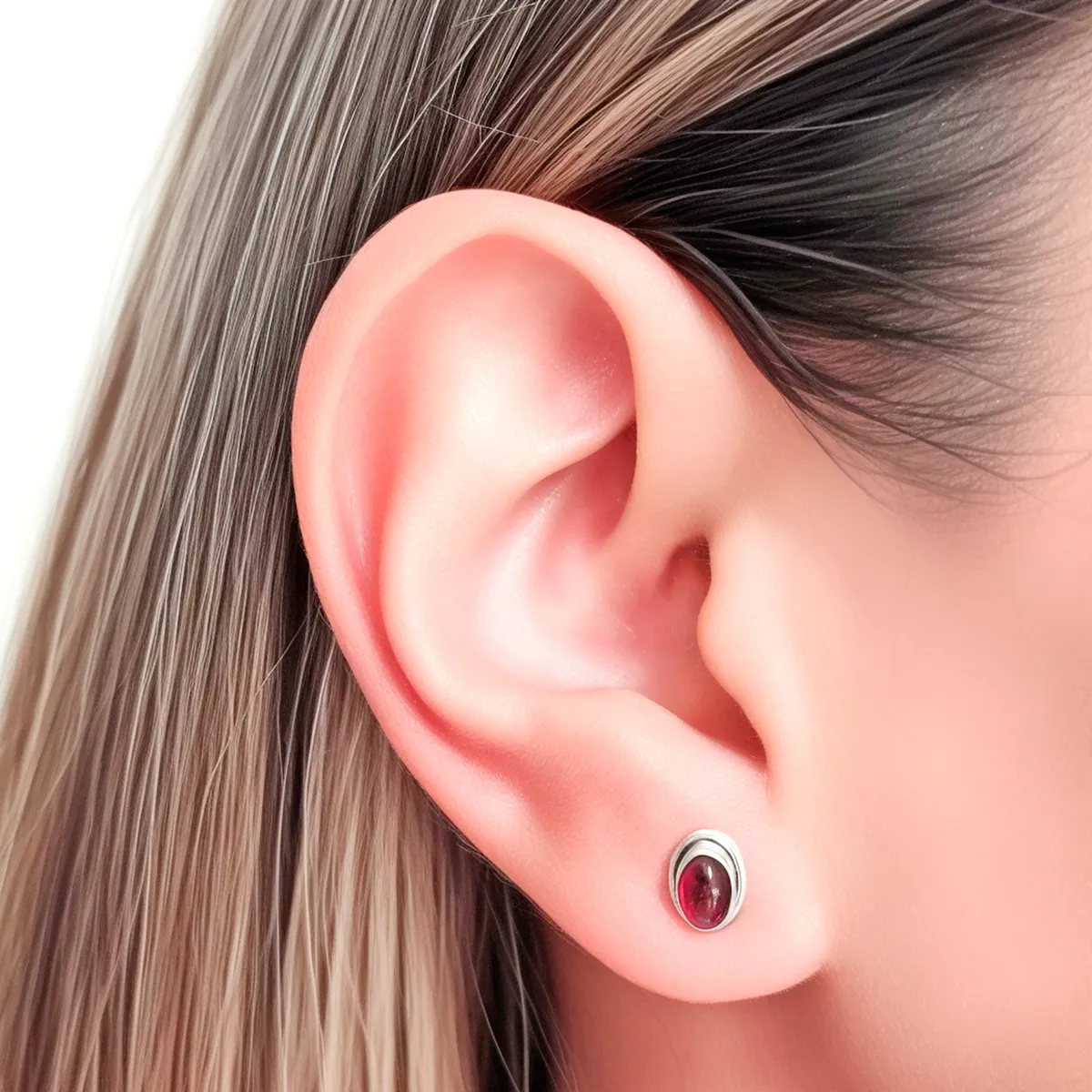 COGGIOLA - Aros Botón Óvalo Granate Plata Fina 925