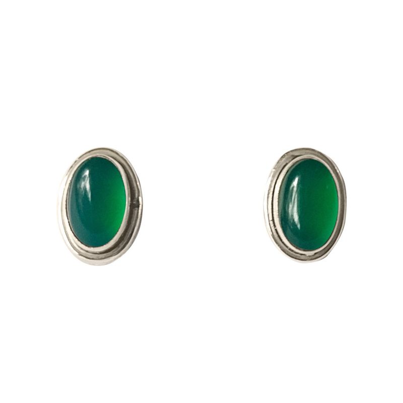 ANDREA COGGIOLA JOYAS - Aros Botón Óvalo Ónix Verde Plata Fina 925