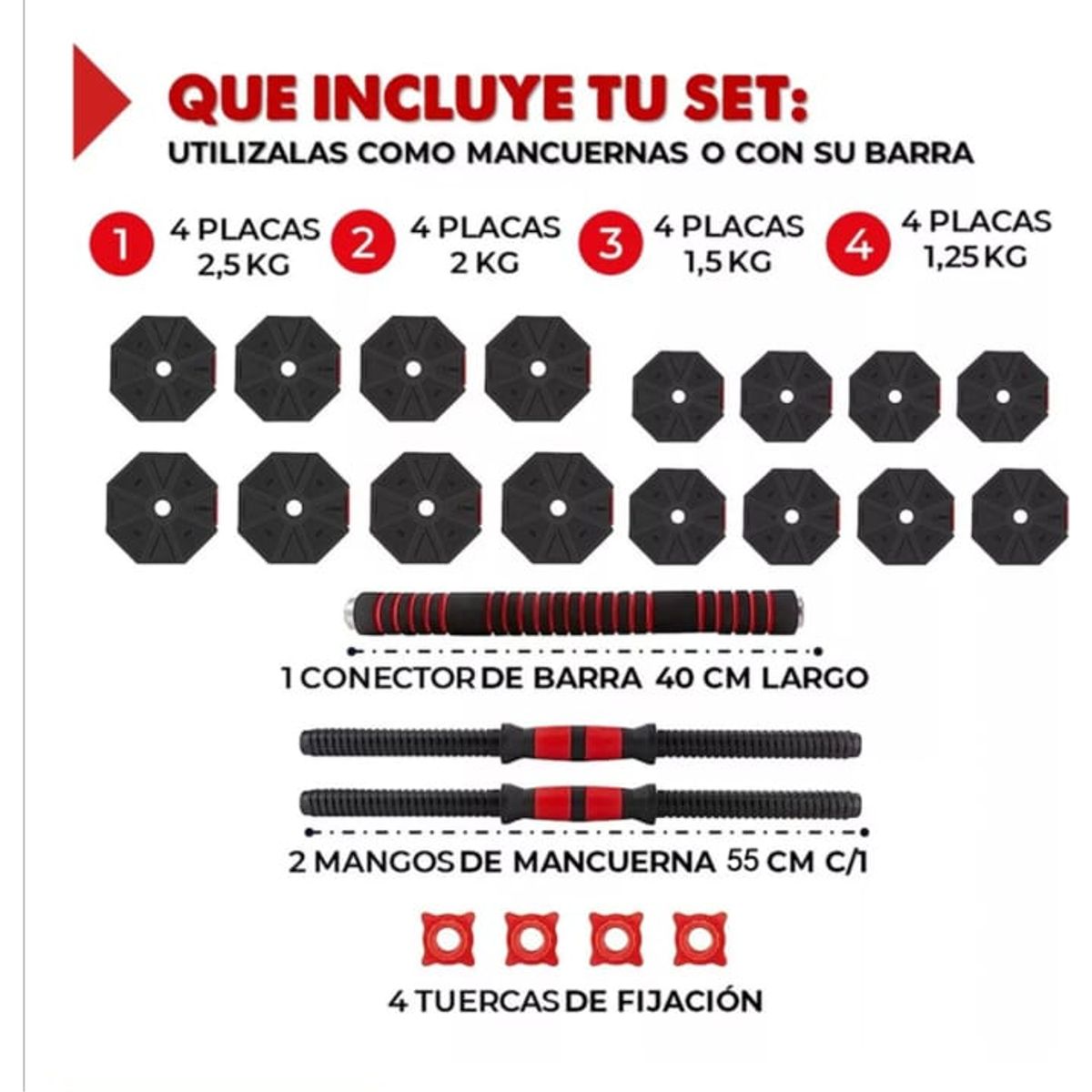 GENERICO - Mancuernas Ajustables Set 30 Kg Gav 2en1 + Barra