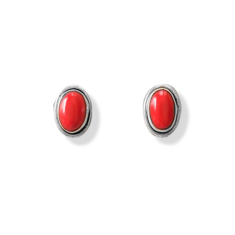 Aros Boton Ovalo Coral Plata Fina 925 Coral TALLA UNICA