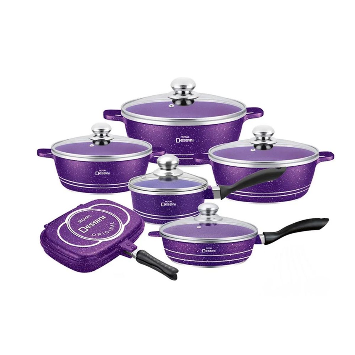 GENERICO - Juego de Ollas Granito Bateria Cocina 23 piezas Morada