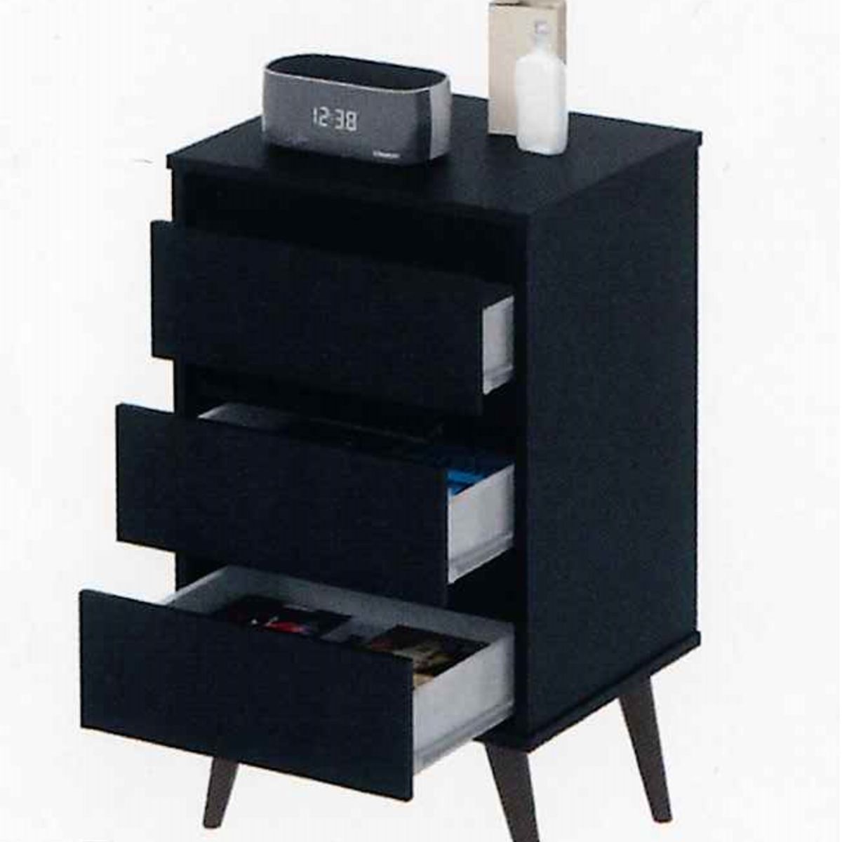 TODODESCUENTO - Velador Retro Odin Negro 3 Cajones