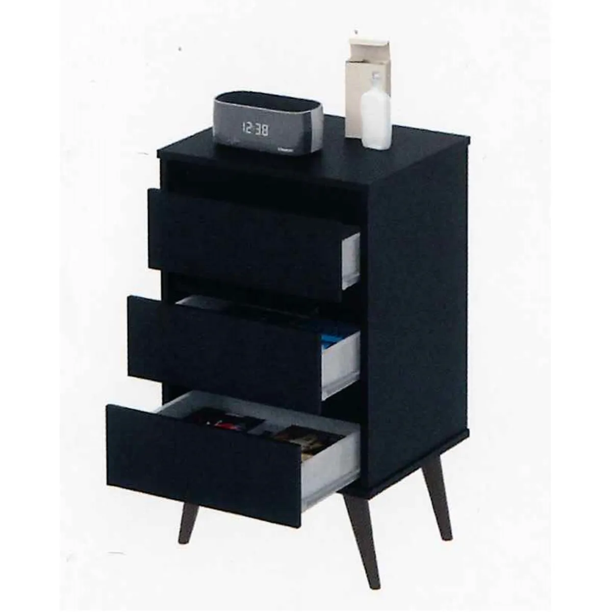 TODODESCUENTO - Velador Retro Odin Negro 3 Cajones