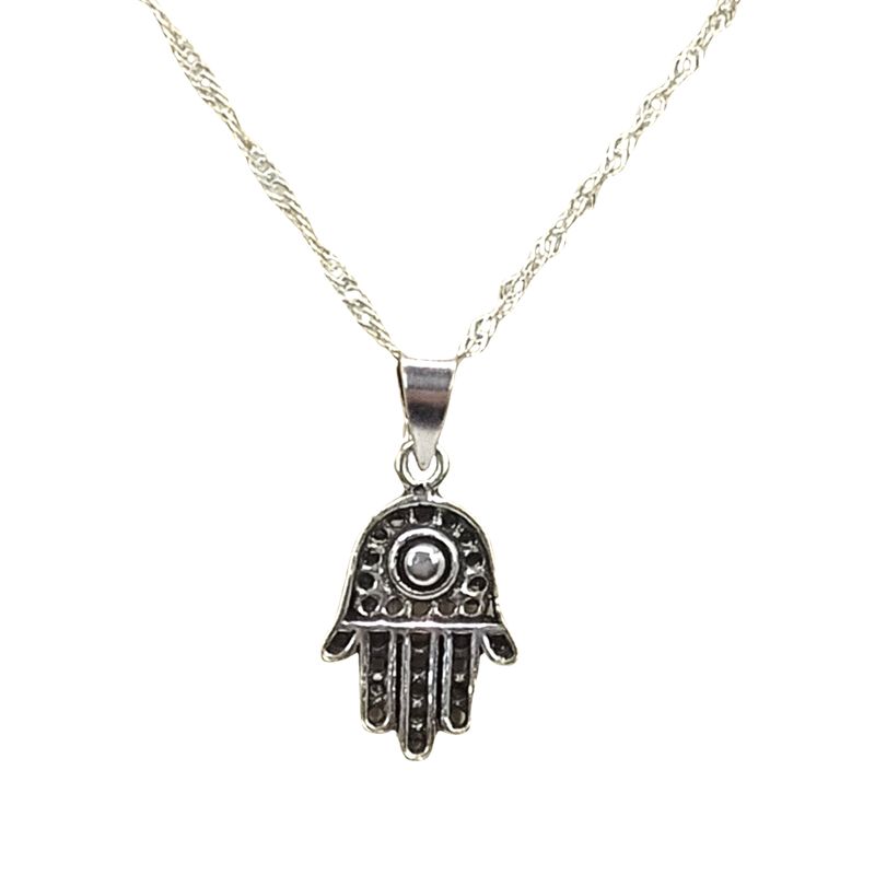 GENERICO - Collar Mano de Fátima de Plata Amuleto de Protección