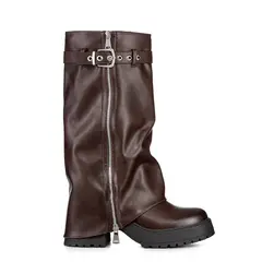 WEIDE - Botas Largas Mujer De Moda Eco Cuero Vintage CZY603