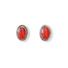ANDREA COGGIOLA JOYAS - Aros Botón Óvalo Cornalina Plata Fina 925