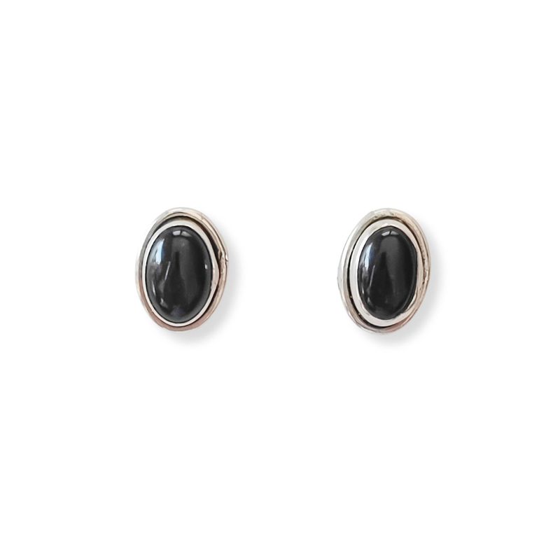 ANDREA COGGIOLA JOYAS - Aros Botón Óvalo Ónix Plata Fina 925