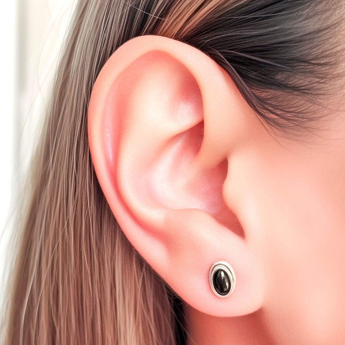 COGGIOLA - Aros Botón Óvalo Ónix Plata Fina 925