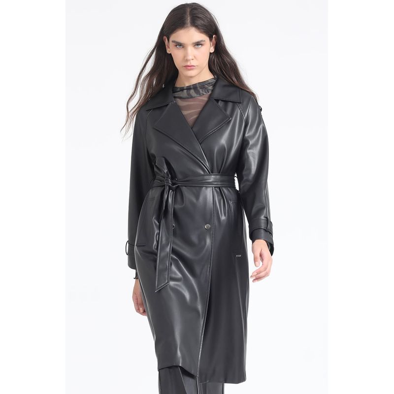 LIOLA - Trench Efecto Cuero Negro Liola