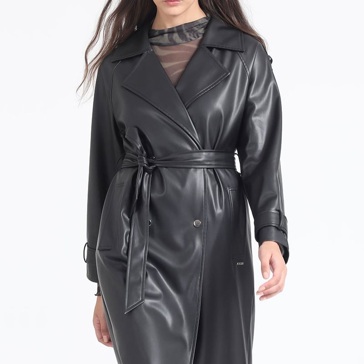 LIOLA - Trench Efecto Cuero, Negro Liola