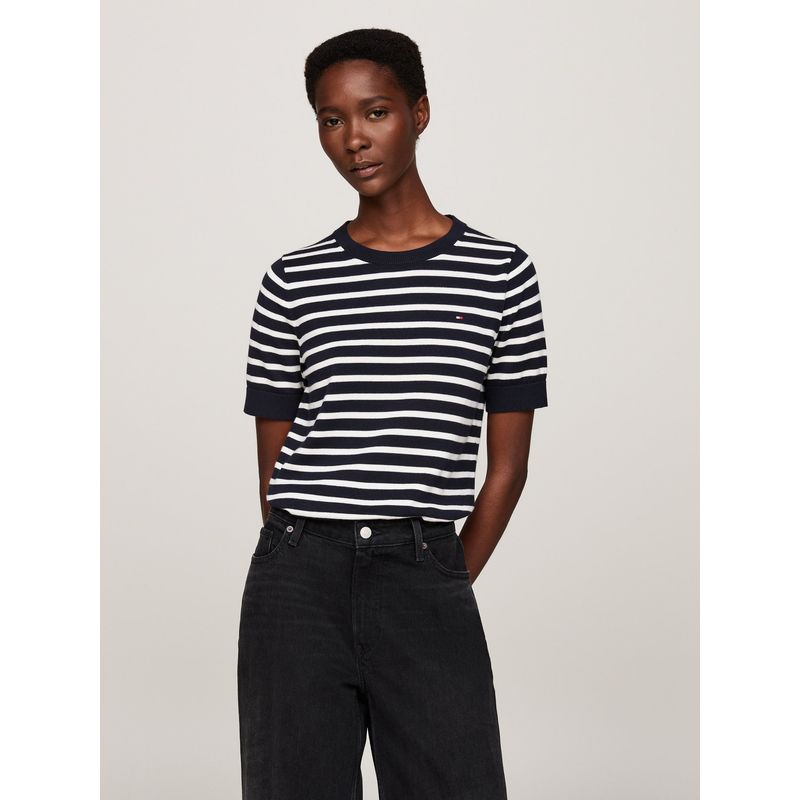 TOMMY HILFIGER - Sweater Solid Con Logo Azul Tommy Hilfiger