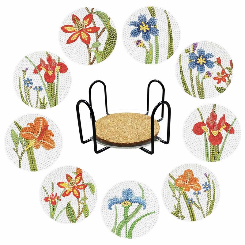 ARTE CONSENTIDO - Pintura con diamantes Set posa vasos Flores 9 unid