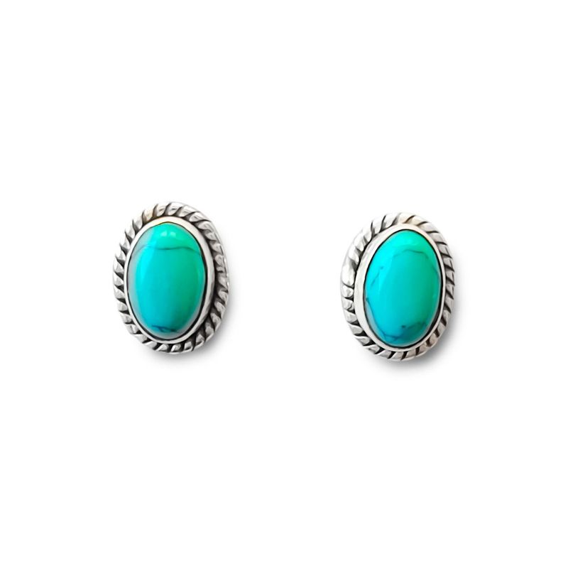 ANDREA COGGIOLA JOYAS - Aros Botón Óvalo Trenzado Turquesa Plata Fina 925