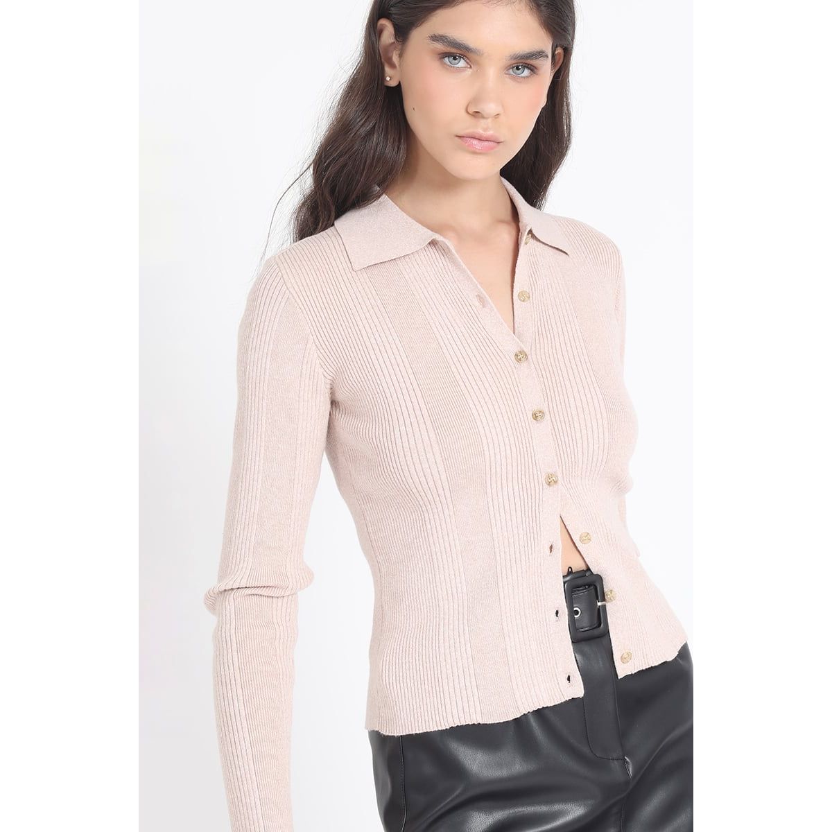 LIOLA - Cardigan Cuello Tejido Punto, Rosa Liola