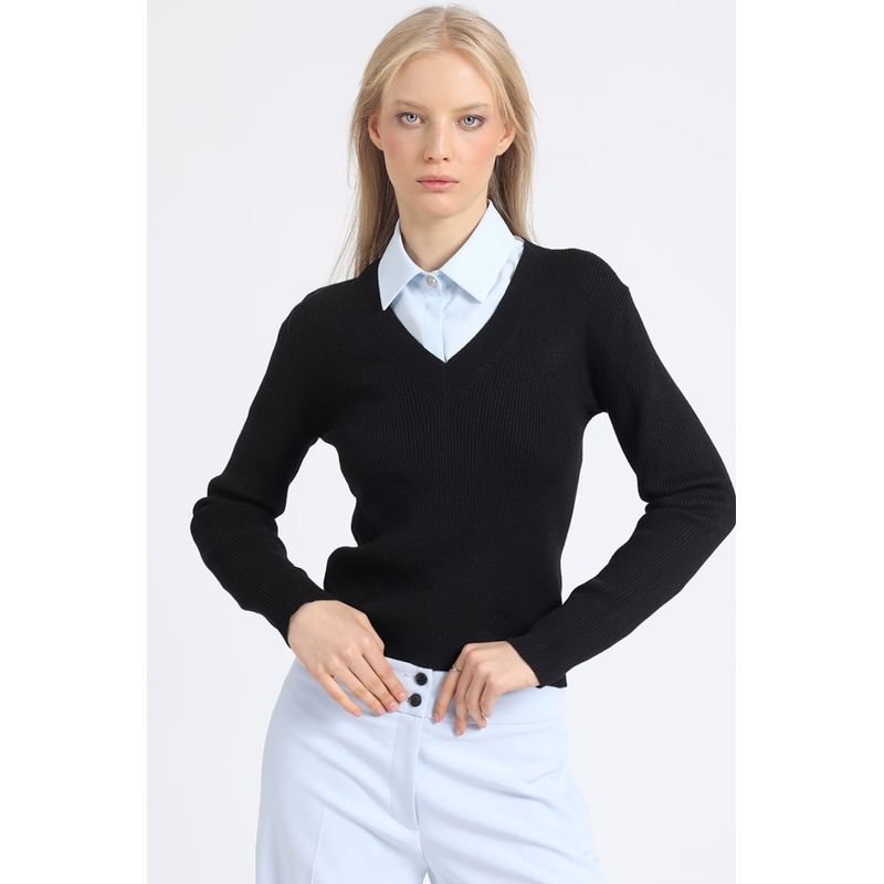 LIOLA - Sweater Basico Tejido Punto, Negro Liola