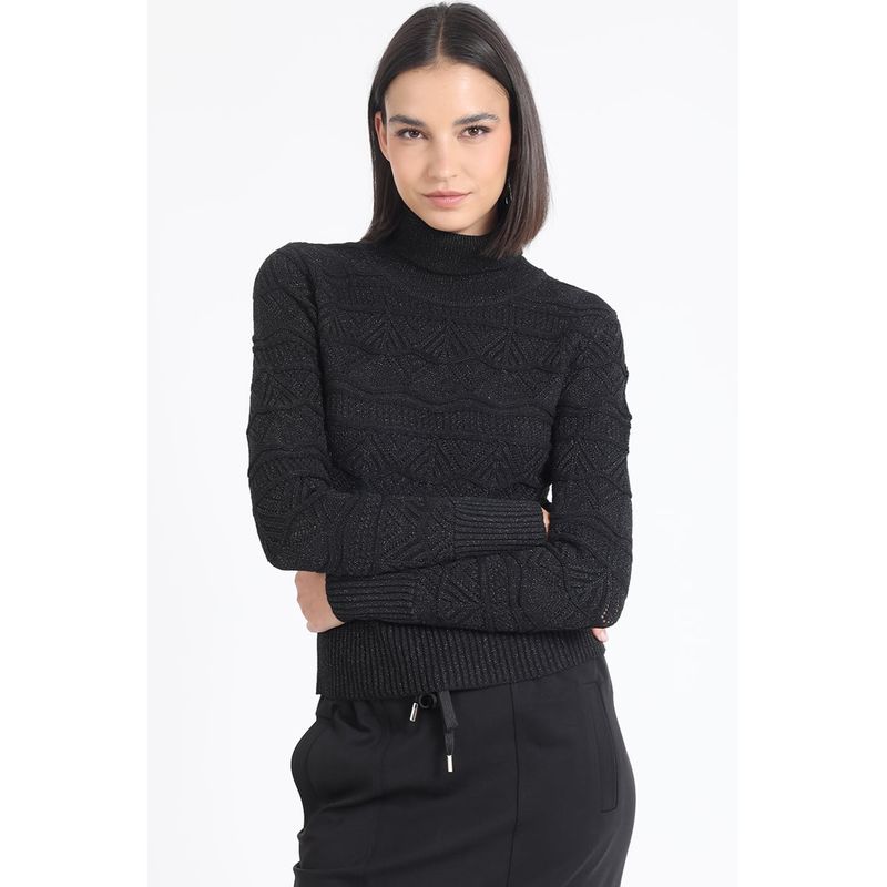 LIOLA - Sweater Tejido Fantasia Con Hilo Metalizado Negro Liola