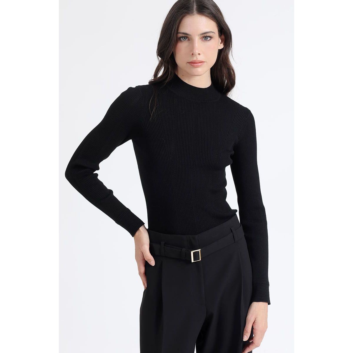 LIOLA - Sweater Tejido Punto Basico, Negro Liola