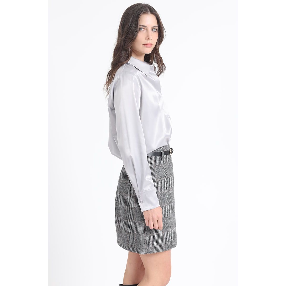 LIOLA - Falda Mini Principe De Gales, Negro Liola