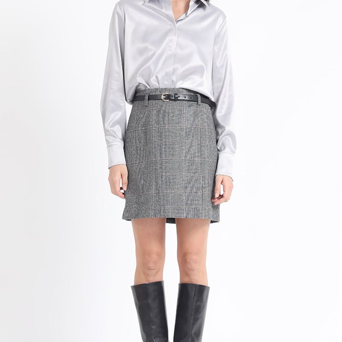 LIOLA - Falda Mini Principe De Gales, Negro Liola