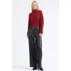 LIOLA - Pantalon Ancho Con Cinturon Efecto Cuero Negro