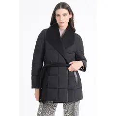 LIOLA - Parka Efecto Cuero Mix Muflon Negro