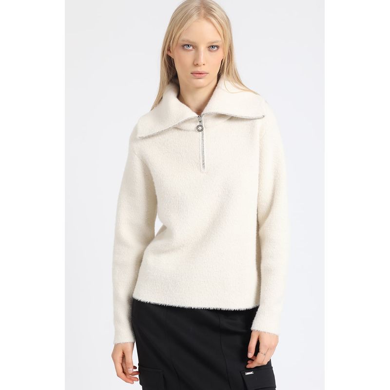 LIOLA - Sweater Tejido Fantasia Piel Hilo Metalizado Crudo Liola.