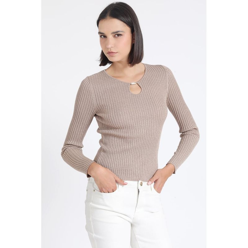 LIOLA - Sweater Tejido Punto Con Hilo Metalizado, Beige Liola
