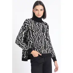LIOLA - Sweater Tejido Punto Animal Print, Negro