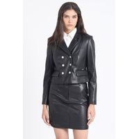 Blazer Crop Cruzado Efecto Cuero, Negro