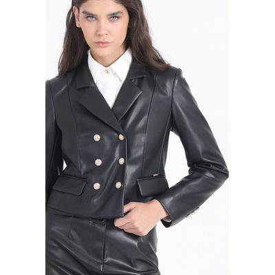 Imagen 2 del producto Blazer Crop Cruzado Efecto Cuero, Negro