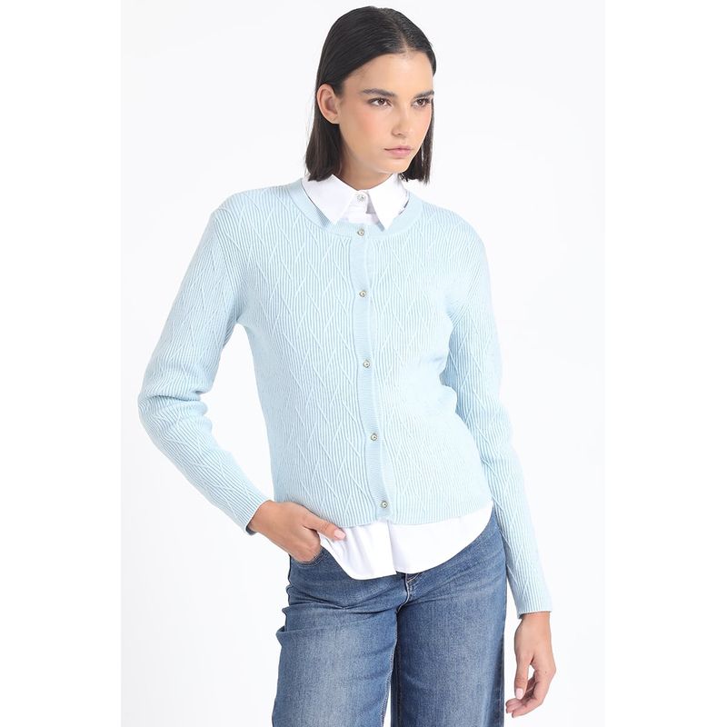 LIOLA - Cardigan Tejido Punto Fantasia, Celeste Liola