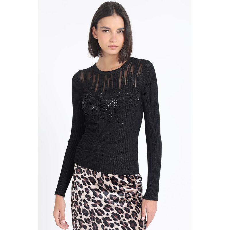 LIOLA - Sweater Tejido Hilo Metalizado Y Transparencia Negro Liola
