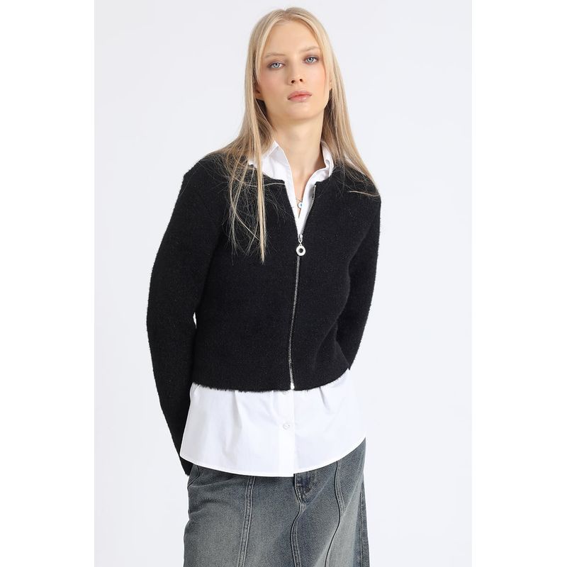 LIOLA - Cardigan Tejido Punto Fantasia Piel Negro Liola