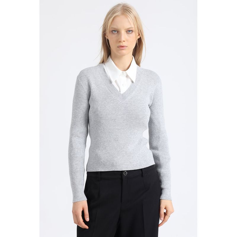 LIOLA - Sweater Basico Tejido Punto, Gris Liola