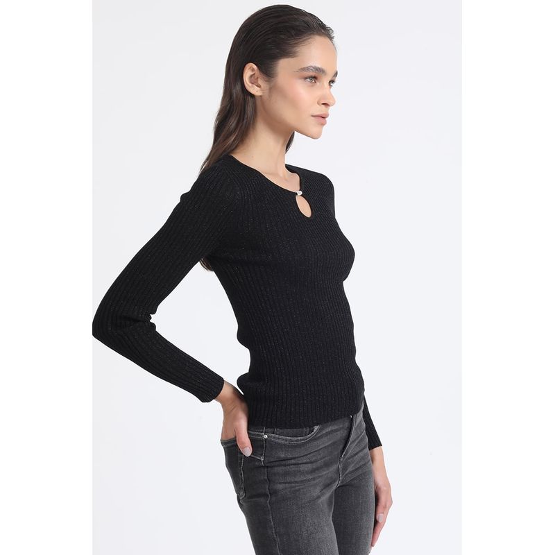 LIOLA - Sweater Tejido Punto Con Hilo Metalizado, Negro Liola