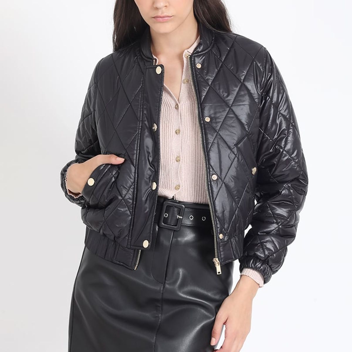 LIOLA - Parka Corta Bomber, Negro Liola