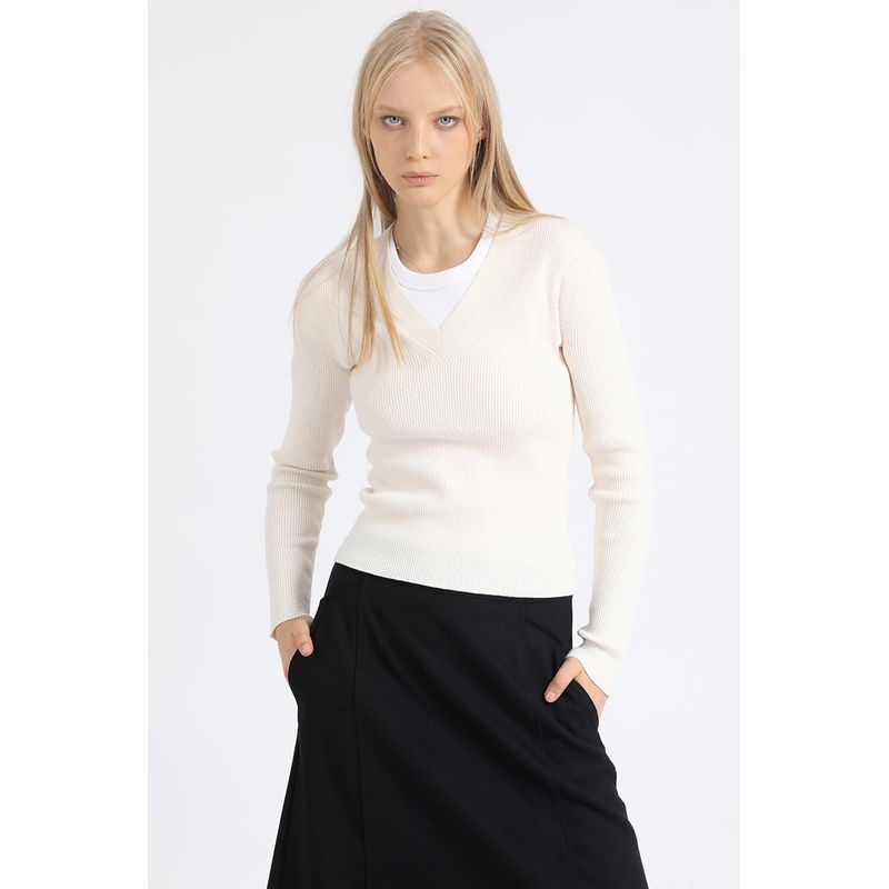 LIOLA - Sweater Basico Tejido Punto, Crudo Liola
