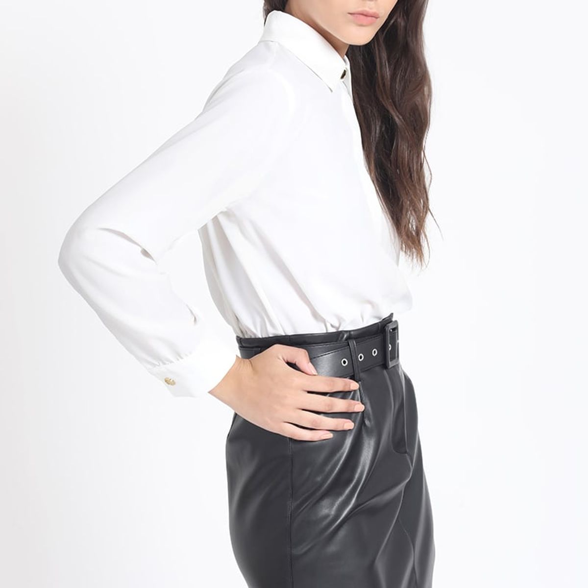 LIOLA - Falda Mini Efecto Cuero, Negro Liola