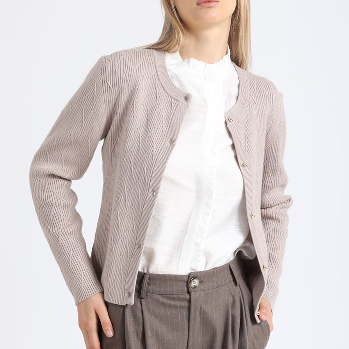 LIOLA - Cardigan Tejido Punto Fantasia, Beige Liola