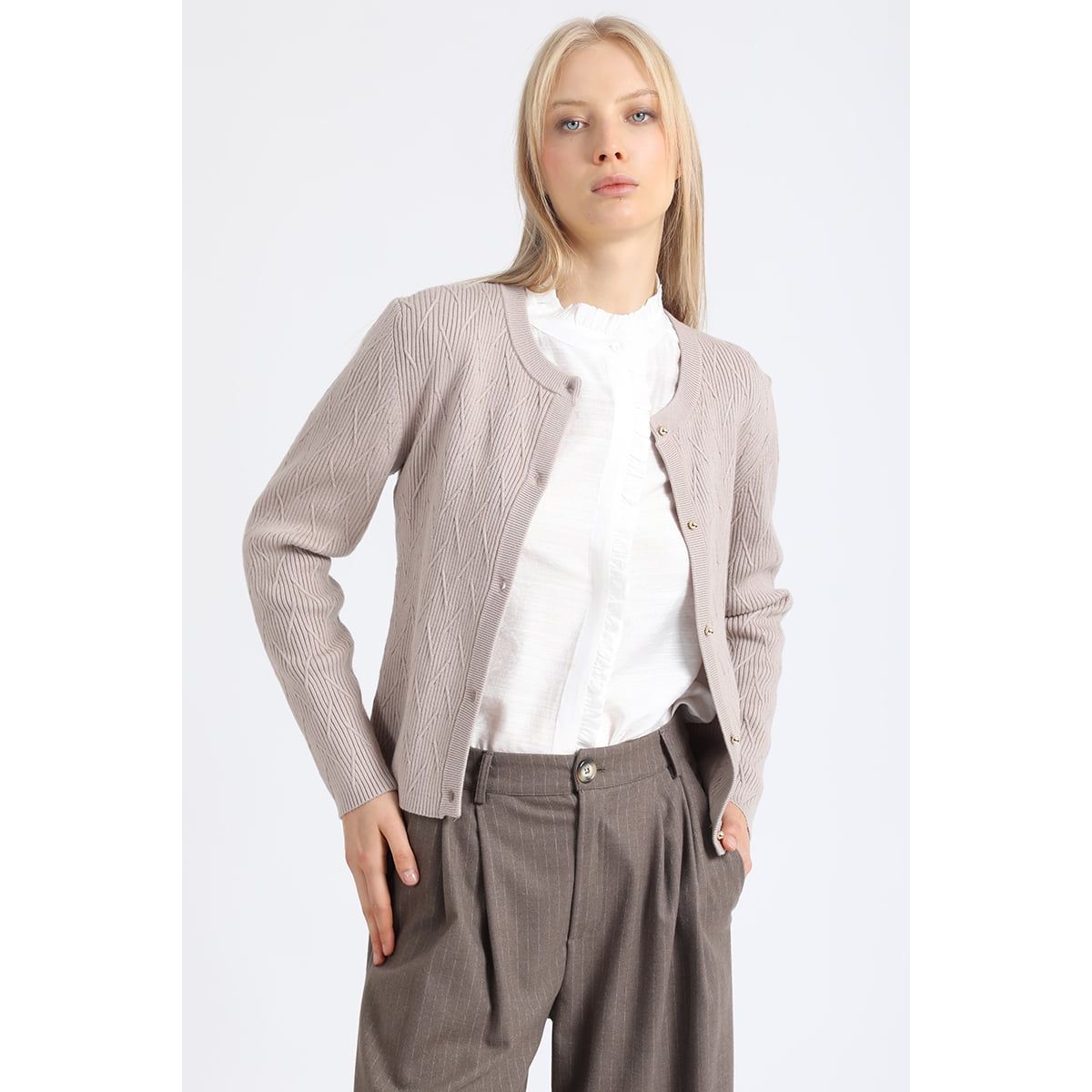 LIOLA - Cardigan Tejido Punto Fantasia, Beige Liola