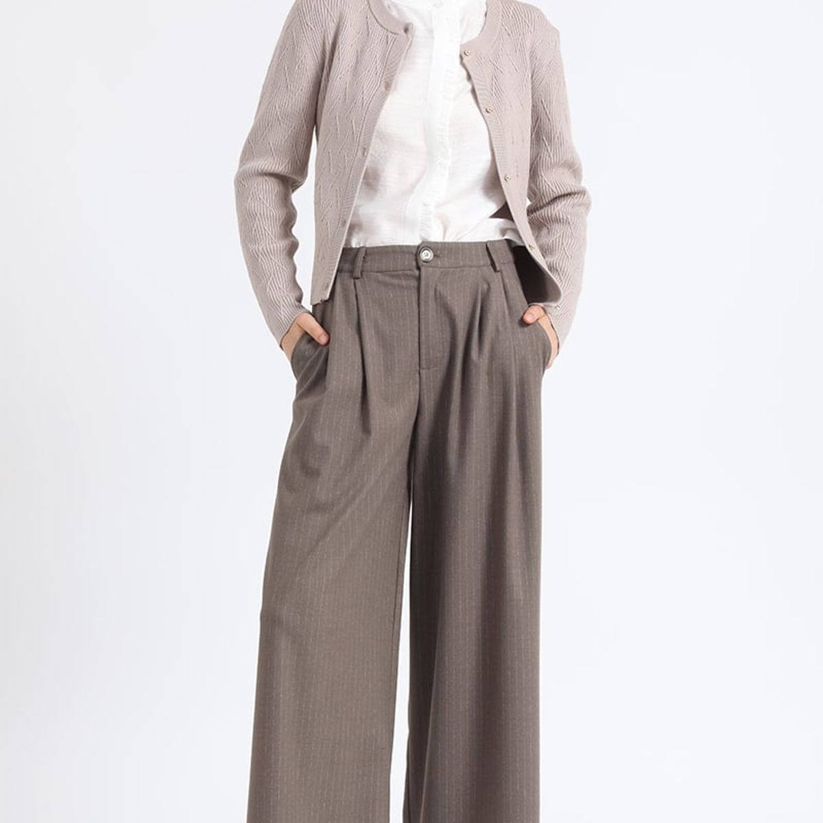 LIOLA - Cardigan Tejido Punto Fantasia, Beige Liola