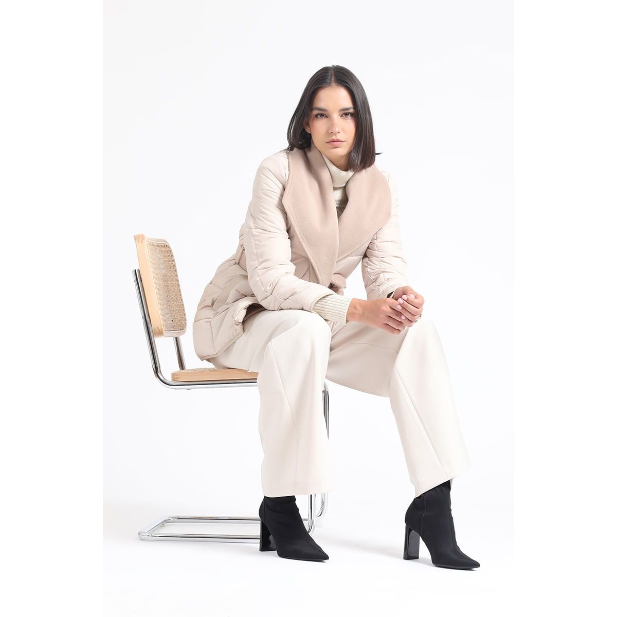 LIOLA - Parka Efecto Cuero Mix Muflon, Beige Liola