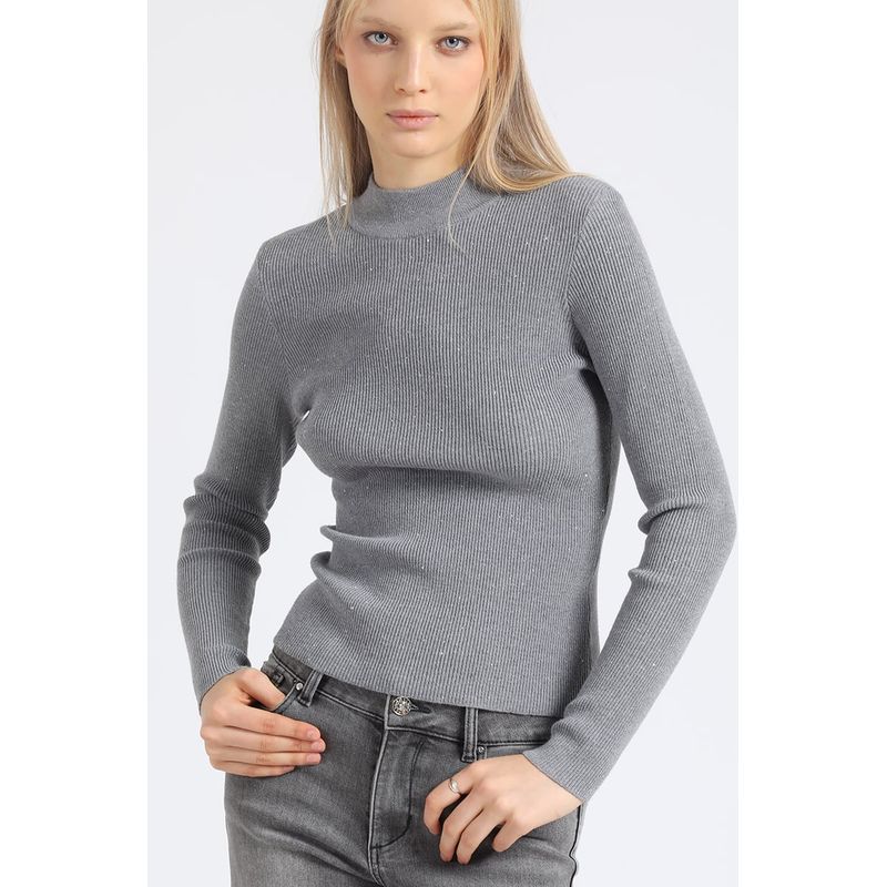 LIOLA - Sweater Tejido Punto Aplicacion Lentejuelas Gris Liola